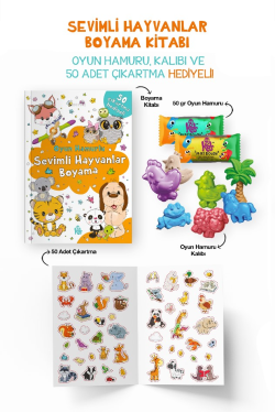 Sevimli Hayvanlar Boyama Kitabı - Oyun Hamuru, Oyuncak ve Çıkartma Hediyeli - 3 Yaş +