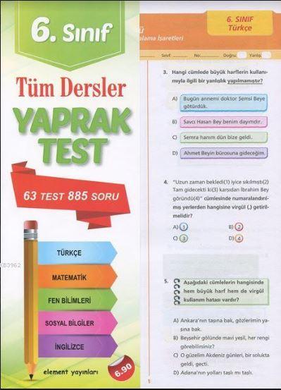 6. Sınıf Tüm Dersler Yaprak Test - Kolektif | Yeni ve İkinci El Ucuz K