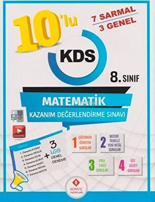 Sonuç Yayınları 8. Sınıf 10`lu Matematik Kazanım Değerlendirme Sınavı 