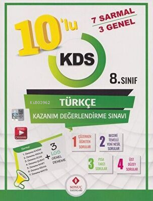 Sonuç Yayınları 8. Sınıf Türkçe 10 lu Kazanım Değerlendirme Sınavı - K